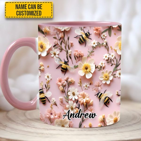 Flower And Bee - Personalized Accent Mug