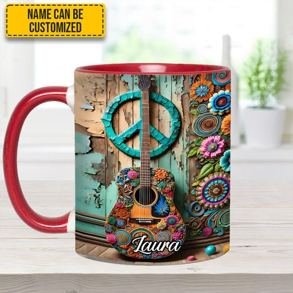 Guitar & Hippie Accent Mug - Personalized Accent Mug