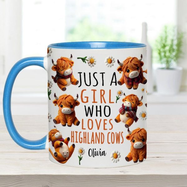 Just A Girl Who Loves Highland Cows - Personalized Highland Cow Accent Mug
