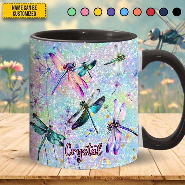 Colorful Dragonflies - Personalized Dragonfly Accent Mug