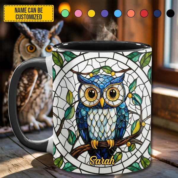 Personalized Stained Glass Owl Accent Mug