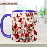Red White Butterfly Flowers Accent Mug - Personalized Accent Mug