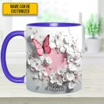 Butterfly With Flowers In Wrap Hole - Personalized Butterfly Accent Mug