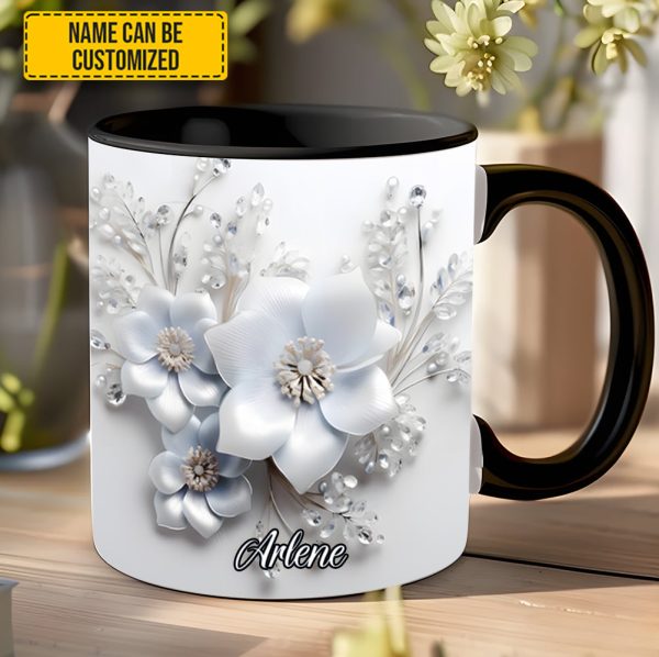 White Flowers - Personalized Flower Accent Mug
