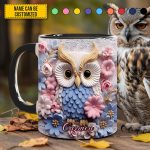 Owl With Flowers - Personalized Owl Accent Mug