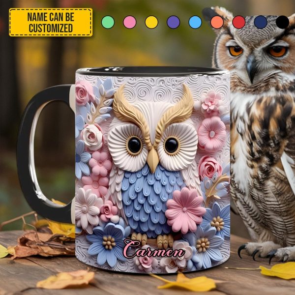 Owl With Flowers - Personalized Owl Accent Mug