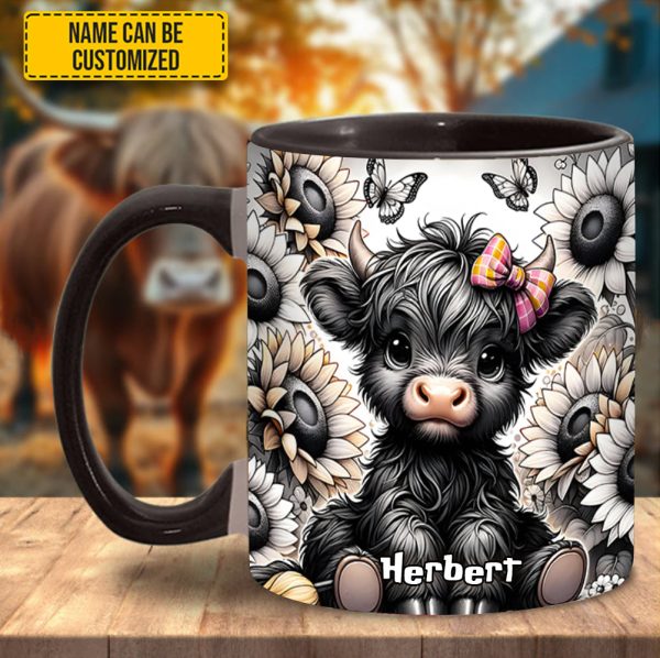 Sunflower Highland Cow- Personalized Accent Mug