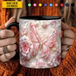 Personalized Pink Butterfly & Flower Accent Mug