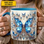 Personalized Blue Crystal Butterfly Accent Mug