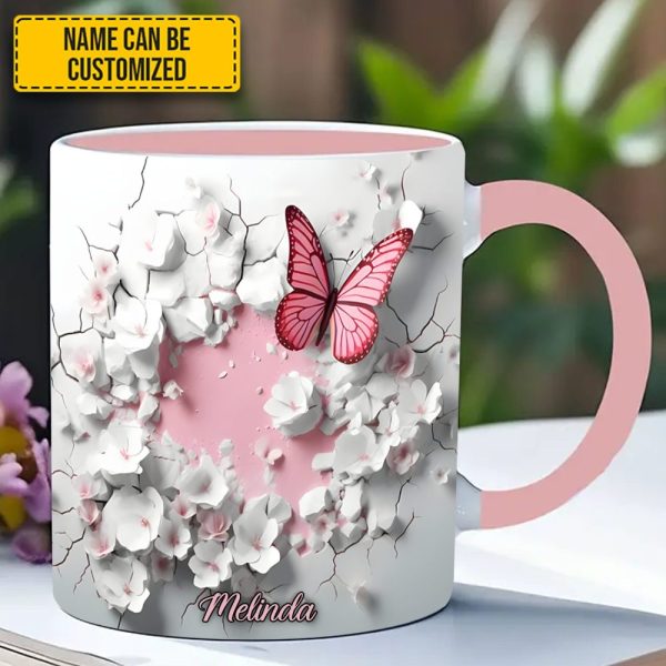Butterfly With Flowers In Wrap Hole - Personalized Butterfly Accent Mug