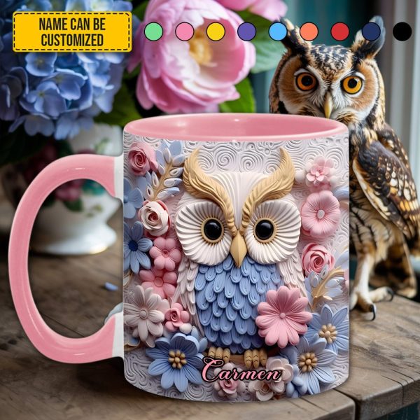 Owl With Flowers - Personalized Owl Accent Mug