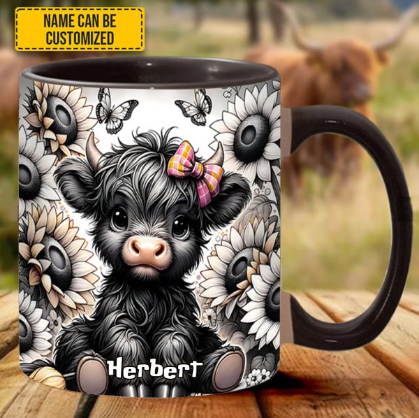 Sunflower Highland Cow- Personalized Accent Mug