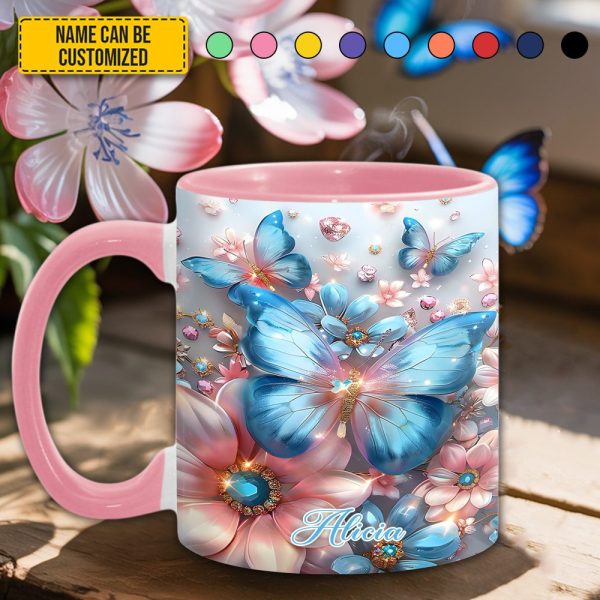 Sparkle Butterflies - Personalized Butterfly Accent Mug