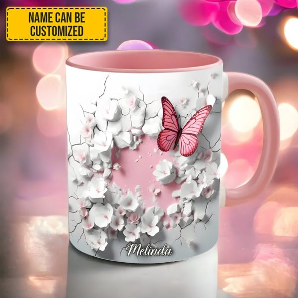 Butterfly With Flowers In Wrap Hole - Personalized Butterfly Accent Mug
