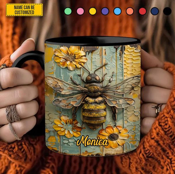 Personalized Honeybee Flowers Accent Mug