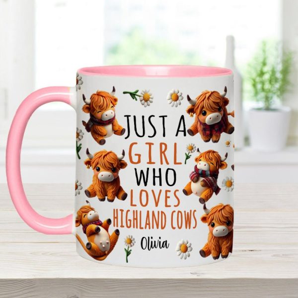 Just A Girl Who Loves Highland Cows - Personalized Highland Cow Accent Mug