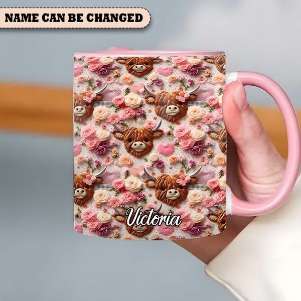 Highland Cow Floral - Personalized Cow Accent Mug