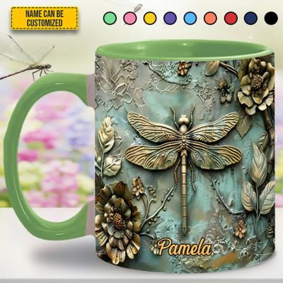 Vintage Dragonfly - Personalized Dragonfly Accent Mug