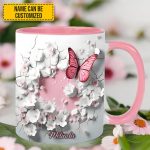 Butterfly With Flowers In Wrap Hole - Personalized Butterfly Accent Mug