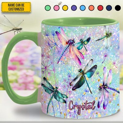 Colorful Dragonflies - Personalized Dragonfly Accent Mug