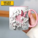 Butterfly With Flowers In Wrap Hole - Personalized Butterfly Accent Mug