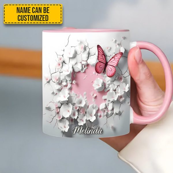 Butterfly With Flowers In Wrap Hole - Personalized Butterfly Accent Mug