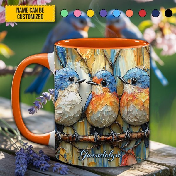 Row Of Bluebirds - Personalized Bird Accent Mug