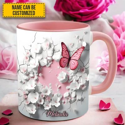 Butterfly With Flowers In Wrap Hole - Personalized Butterfly Accent Mug