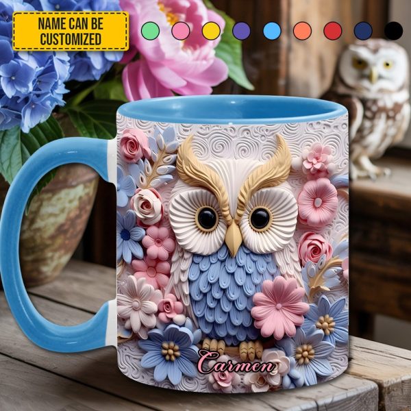 Owl With Flowers - Personalized Owl Accent Mug