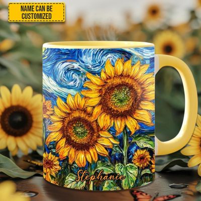 Starry Bloom – Personalized Sunflower Accent Mug
