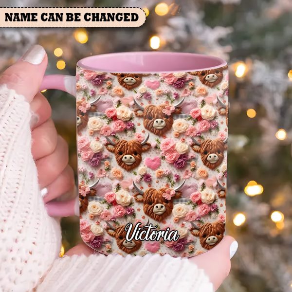 Highland Cow Floral - Personalized Cow Accent Mug