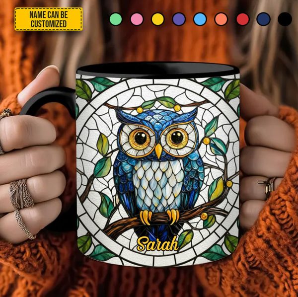 Personalized Stained Glass Owl Accent Mug