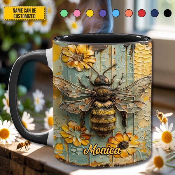 Personalized Honeybee Flowers Accent Mug