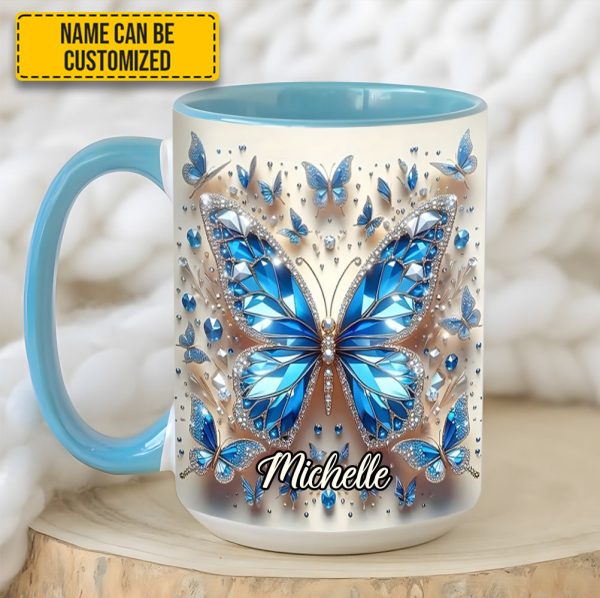 Personalized Blue Crystal Butterfly Accent Mug