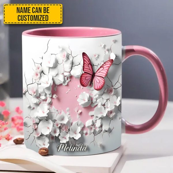 Butterfly With Flowers In Wrap Hole - Personalized Butterfly Accent Mug
