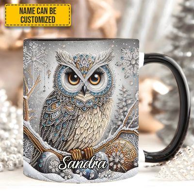 Beautiful Owl Diamond - Personalized Owl Accent Mug