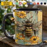 Personalized Honeybee Flowers Accent Mug