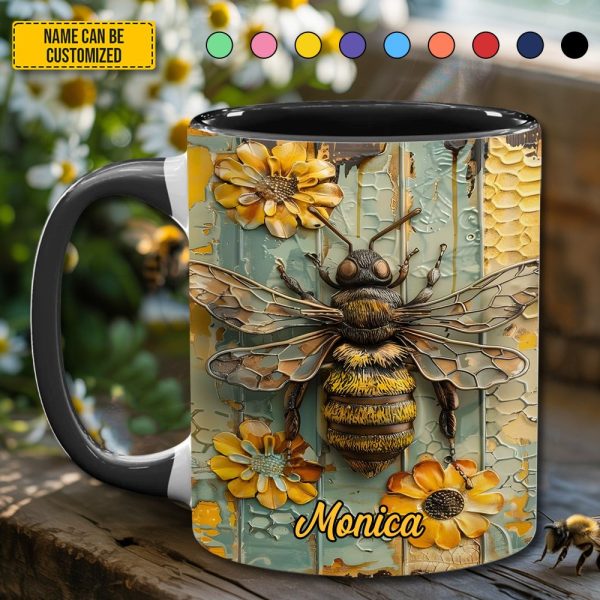 Personalized Honeybee Flowers Accent Mug