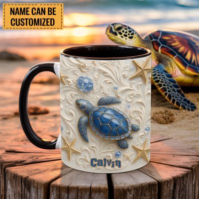 Blue Sea Turtle Beach Accent Mug - Personalized Accent Mug