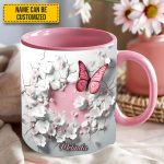 Butterfly With Flowers In Wrap Hole - Personalized Butterfly Accent Mug
