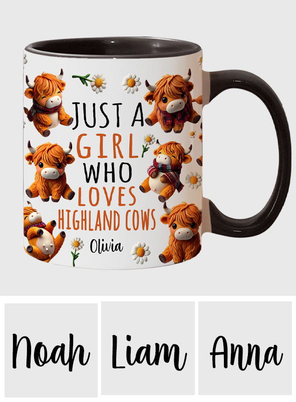 Just A Girl Who Loves Highland Cows - Personalized Highland Cow Accent Mug
