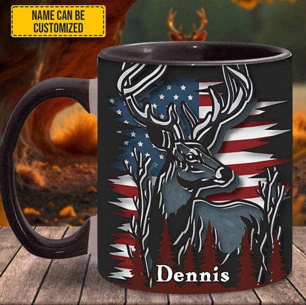 Deer Usa Flag - Personalized Hunting Accent Mug