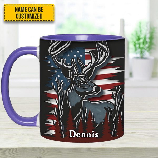 Deer Usa Flag - Personalized Hunting Accent Mug