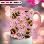 Personalized Bee & Daisy Accent Mug – Embroidered  Style