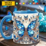 Personalized Blue Crystal Butterfly Accent Mug