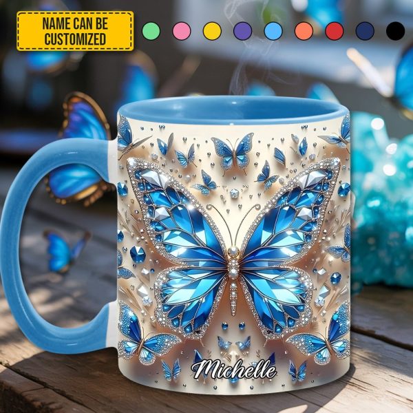 Personalized Blue Crystal Butterfly Accent Mug