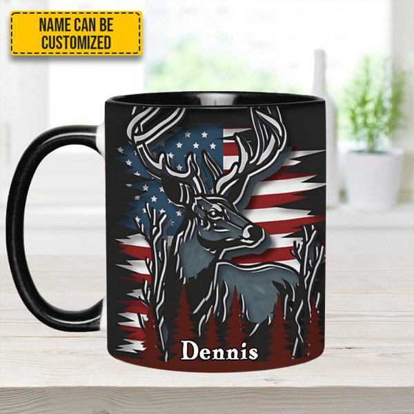 Deer Usa Flag - Personalized Hunting Accent Mug