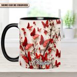 Red White Butterfly Flowers Accent Mug - Personalized Accent Mug
