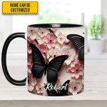 Butterfly And Flowers - Personalized Butterfly Accent Mug