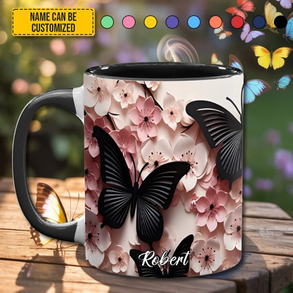 Butterfly And Flowers - Personalized Butterfly Accent Mug